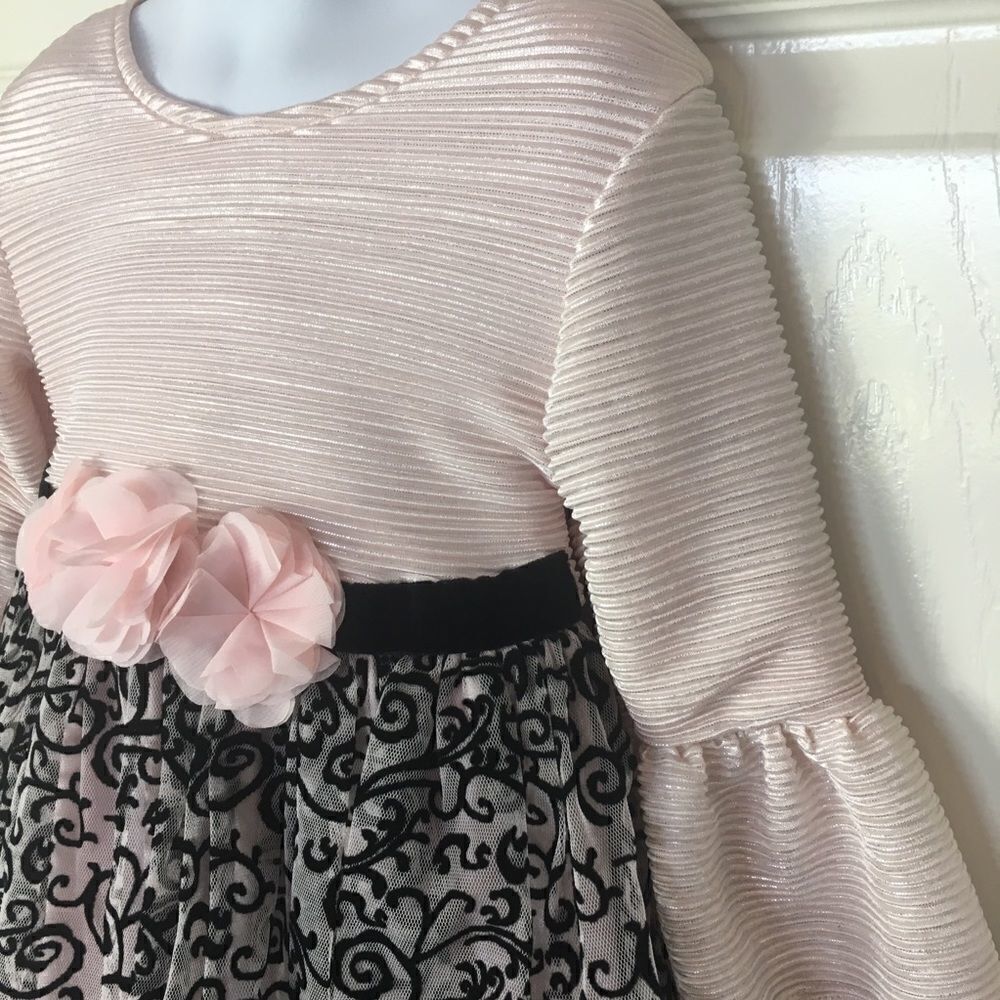 LITTLE LASS Floral Velvet Dress & velvet leggings - Picture 4 of 7
